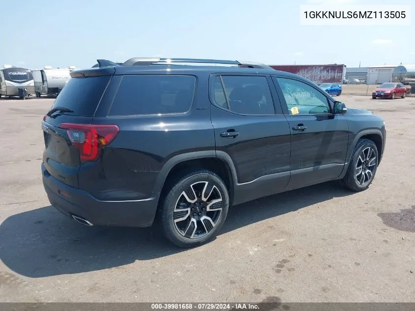 2021 GMC Acadia Awd Slt VIN: 1GKKNULS6MZ113505 Lot: 39981658