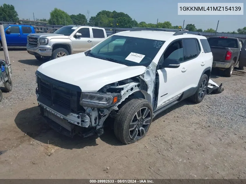 2021 GMC Acadia Fwd Slt VIN: 1GKKNML41MZ154139 Lot: 39992533