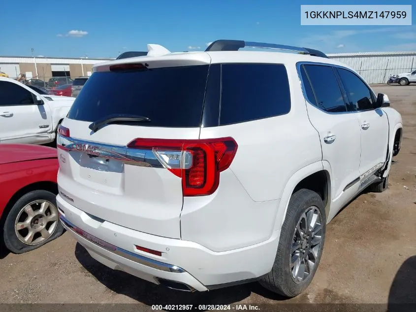 2021 GMC Acadia Fwd Denali VIN: 1GKKNPLS4MZ147959 Lot: 40212957