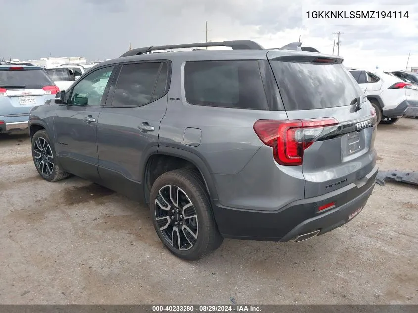 1GKKNKLS5MZ194114 2021 GMC Acadia Fwd Sle