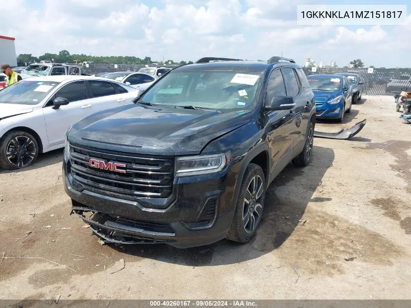 1GKKNKLA1MZ151817 2021 GMC Acadia Sle