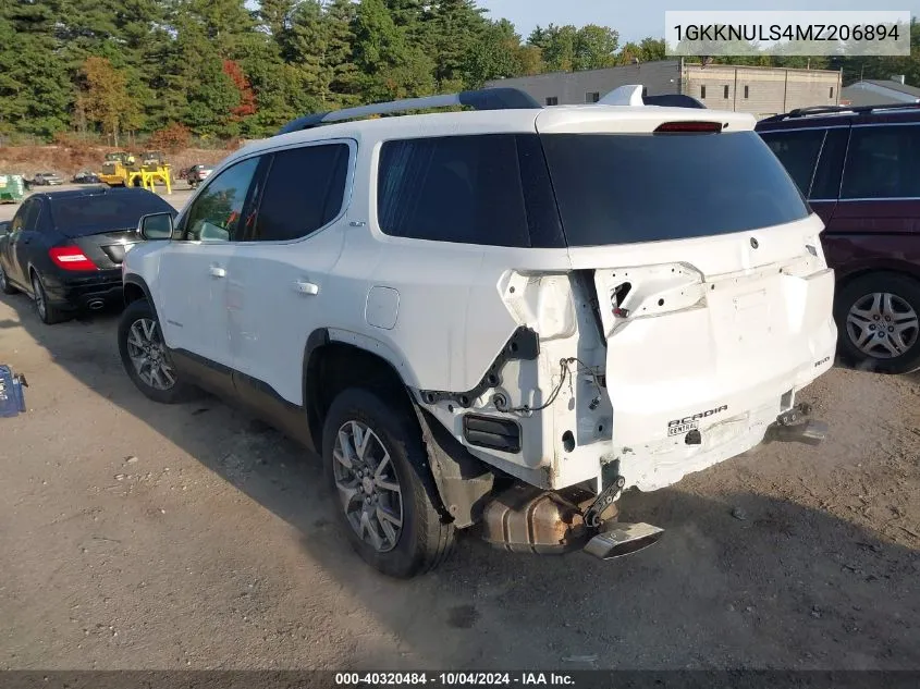 2021 GMC Acadia Awd Slt VIN: 1GKKNULS4MZ206894 Lot: 40320484