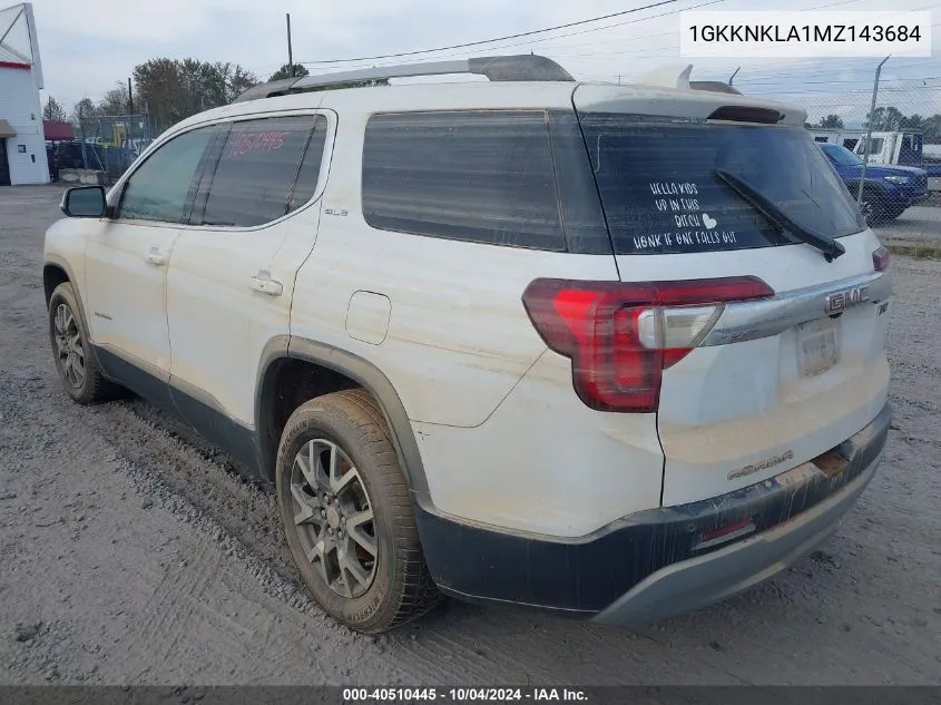 2021 GMC Acadia Fwd Sle VIN: 1GKKNKLA1MZ143684 Lot: 40510445