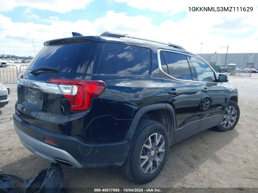 2021 GMC Acadia Fwd Slt VIN: 1GKKNMLS3MZ111629 Lot: 40517868