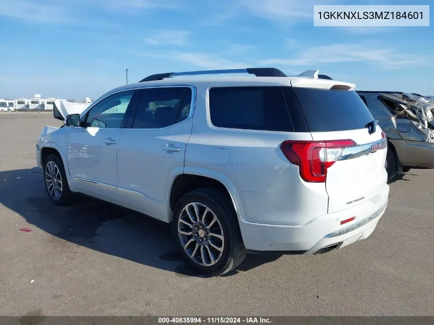 2021 GMC Acadia Awd Denali VIN: 1GKKNXLS3MZ184601 Lot: 40835994