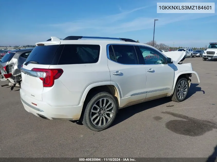 2021 GMC Acadia Awd Denali VIN: 1GKKNXLS3MZ184601 Lot: 40835994