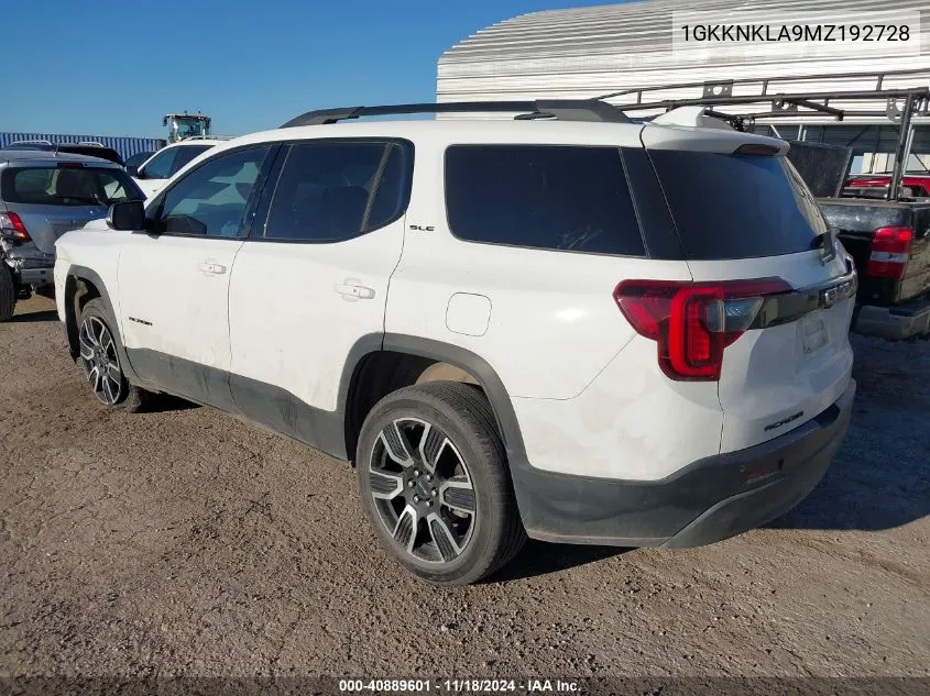 2021 GMC Acadia Fwd Sle VIN: 1GKKNKLA9MZ192728 Lot: 40889601