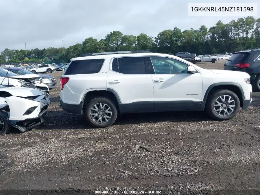 2022 GMC Acadia Awd Sle VIN: 1GKKNRL45NZ181598 Lot: 40031353