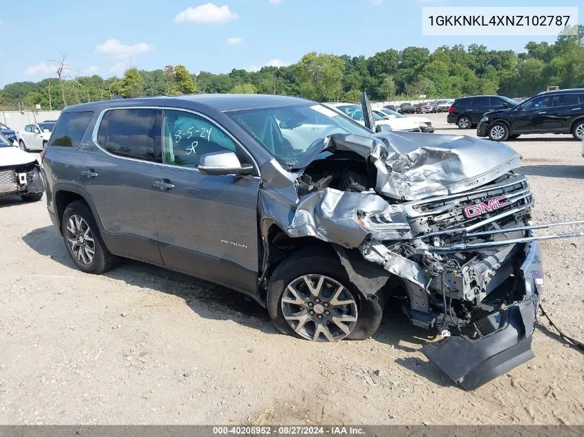 1GKKNKL4XNZ102787 2022 GMC Acadia Fwd Sle