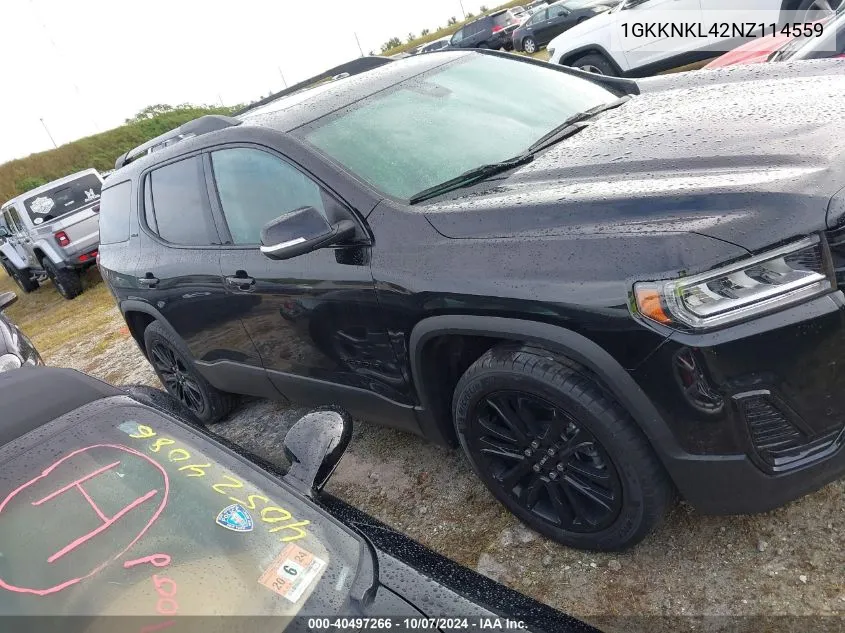 2022 GMC Acadia Sle VIN: 1GKKNKL42NZ114559 Lot: 40497266