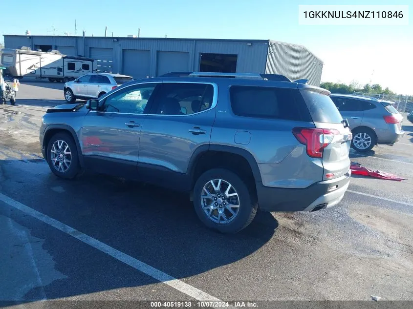 2022 GMC Acadia Awd Slt VIN: 1GKKNULS4NZ110846 Lot: 40519138