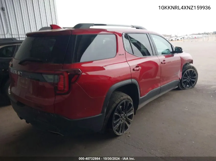 2022 GMC Acadia Awd Sle VIN: 1GKKNRL4XNZ159936 Lot: 40732984