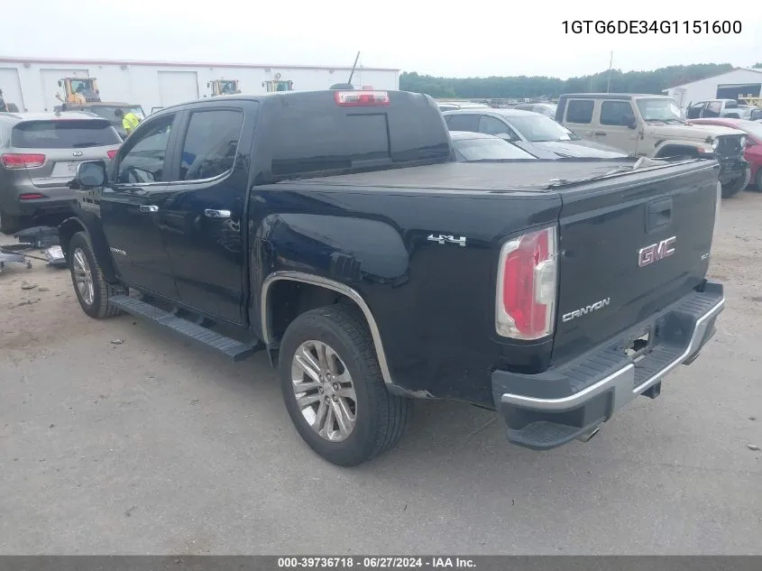 2016 GMC Canyon Slt VIN: 1GTG6DE34G1151600 Lot: 39736718