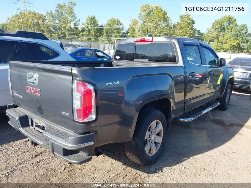 2016 GMC Canyon Sle VIN: 1GTG6CE34G1211756 Lot: 40281419