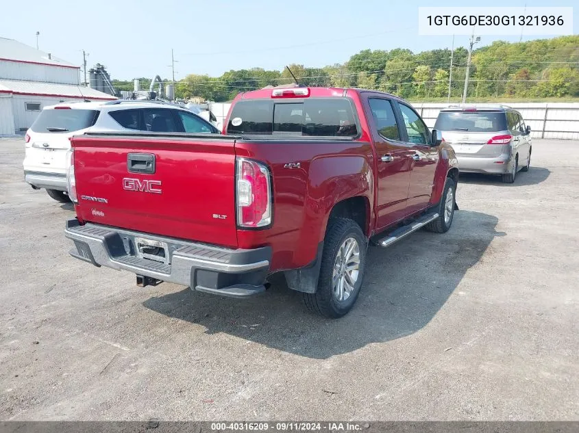 2016 GMC Canyon Slt VIN: 1GTG6DE30G1321936 Lot: 40316209