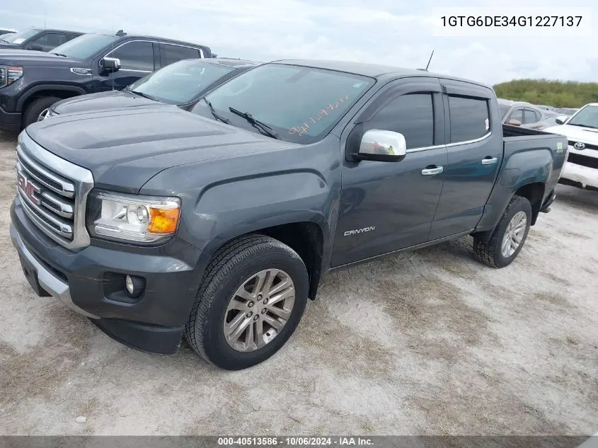 2016 GMC Canyon Slt VIN: 1GTG6DE34G1227137 Lot: 40513586