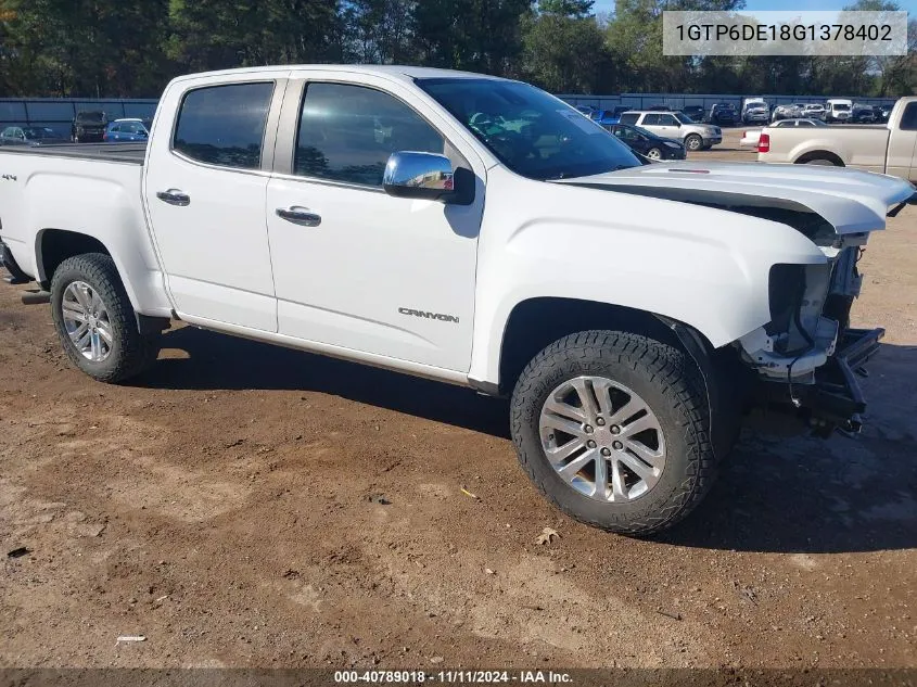 2016 GMC Canyon Slt VIN: 1GTP6DE18G1378402 Lot: 40789018