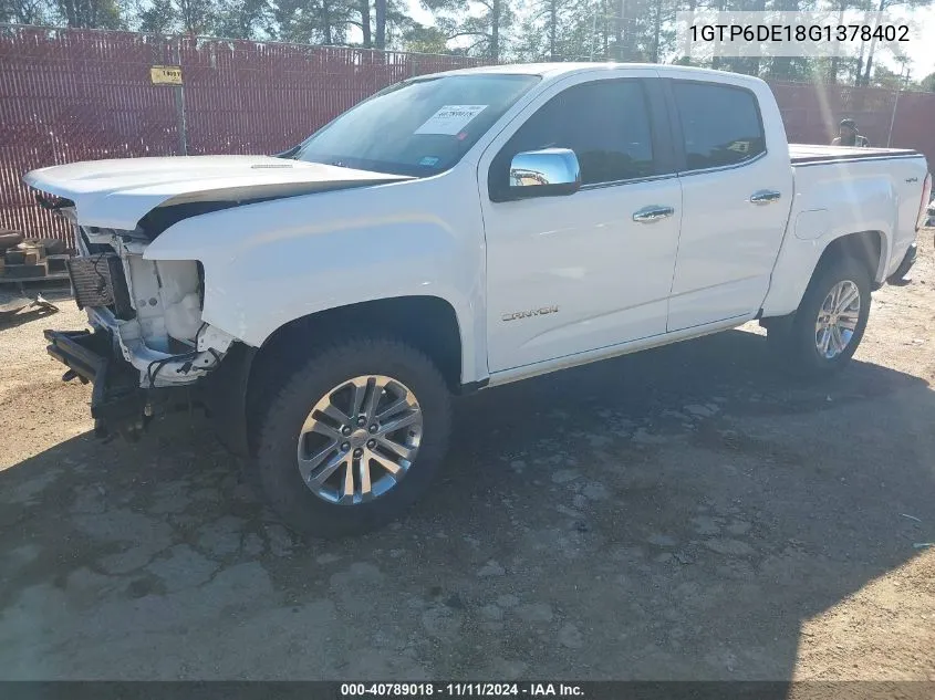 2016 GMC Canyon Slt VIN: 1GTP6DE18G1378402 Lot: 40789018