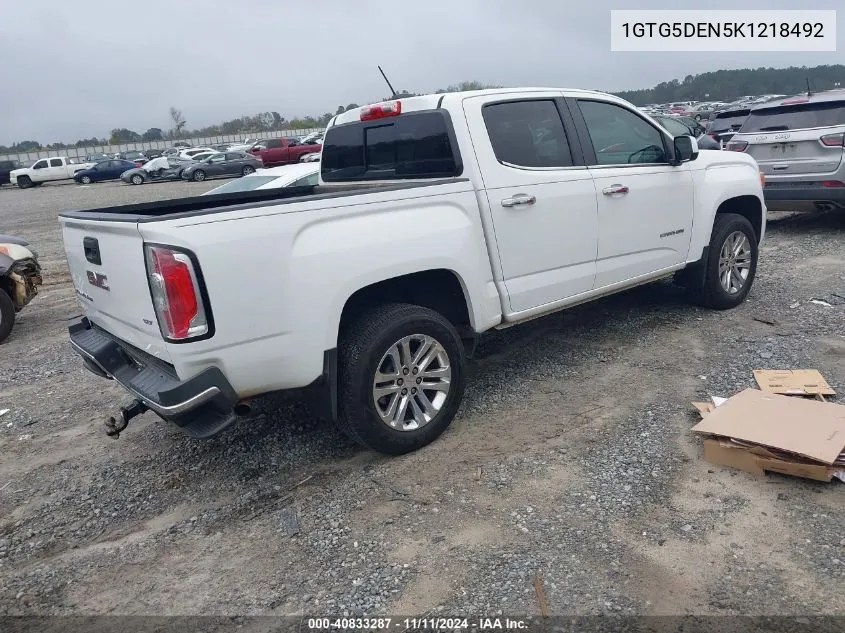 2019 GMC Canyon Slt VIN: 1GTG5DEN5K1218492 Lot: 40833287