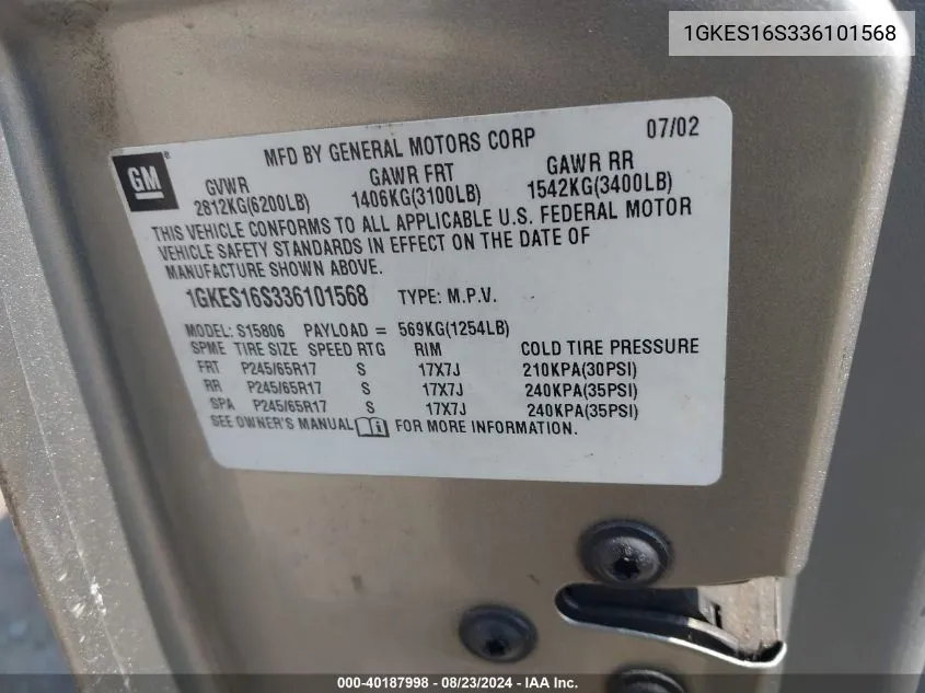 1GKES16S336101568 2003 GMC Envoy Xl Slt