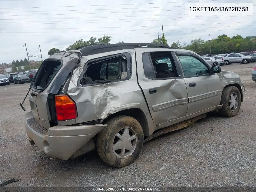 2003 GMC Envoy Xl Sle VIN: 1GKET16S436220758 Lot: 40520650