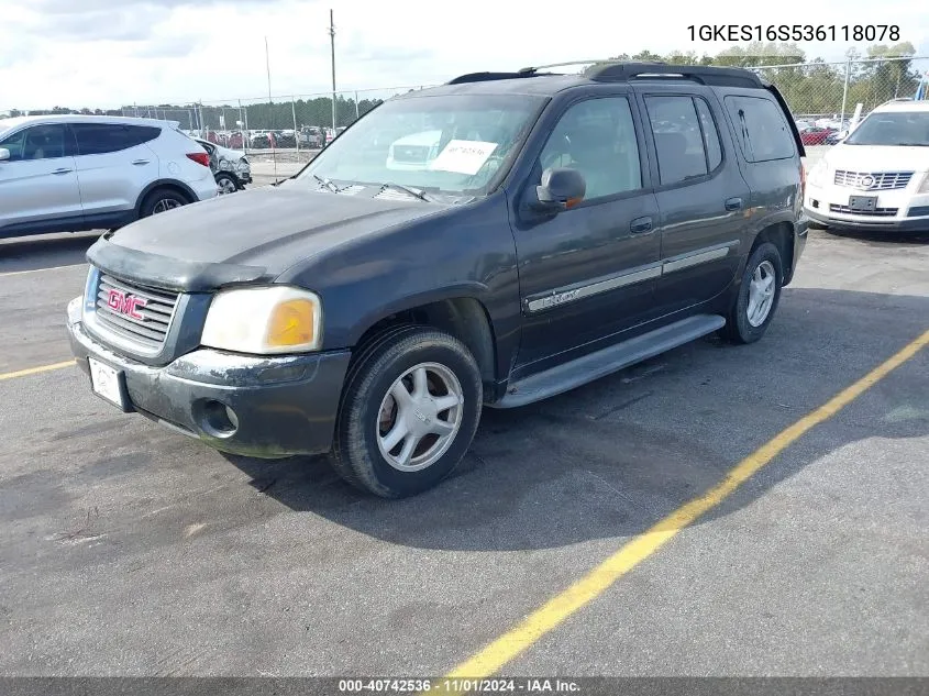 2003 GMC Envoy Xl Slt VIN: 1GKES16S536118078 Lot: 40742536