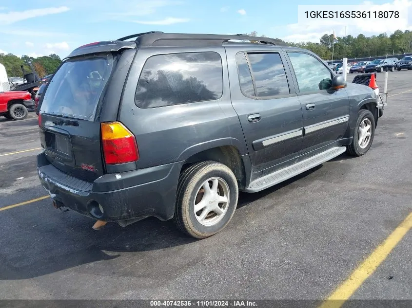 2003 GMC Envoy Xl Slt VIN: 1GKES16S536118078 Lot: 40742536