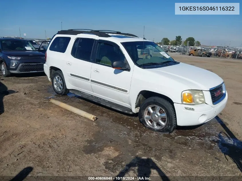 2004 GMC Envoy Xl Slt VIN: 1GKES16S046116322 Lot: 40606848