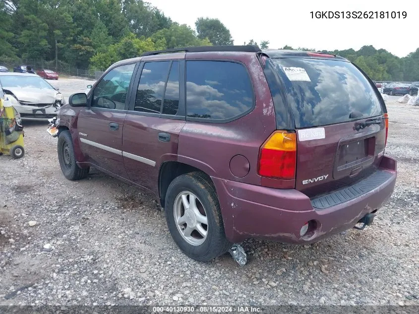 2006 GMC Envoy Sle VIN: 1GKDS13S262181019 Lot: 40130930