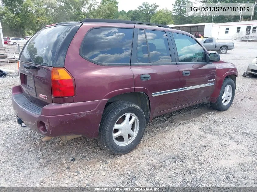 2006 GMC Envoy Sle VIN: 1GKDS13S262181019 Lot: 40130930