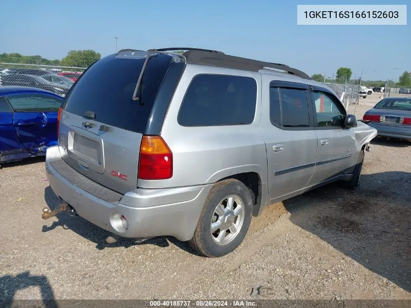 2006 GMC Envoy Xl Slt VIN: 1GKET16S166152603 Lot: 40185737