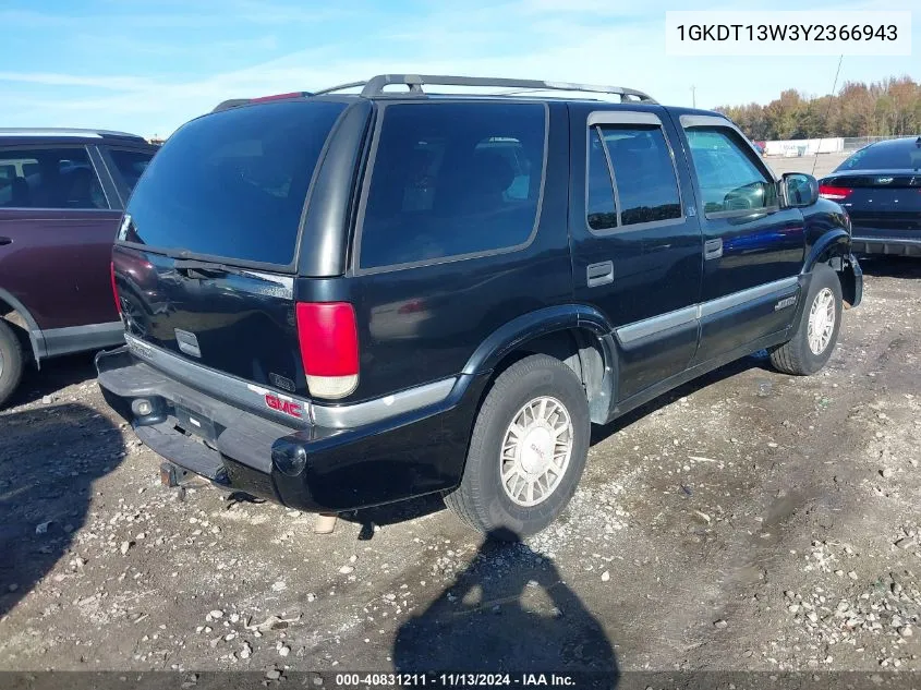 2000 GMC Jimmy Sle VIN: 1GKDT13W3Y2366943 Lot: 40831211