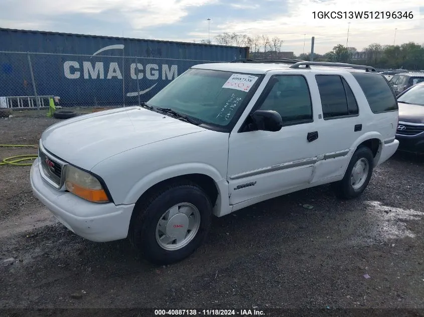 2001 GMC Jimmy Sle VIN: 1GKCS13W512196346 Lot: 40887138