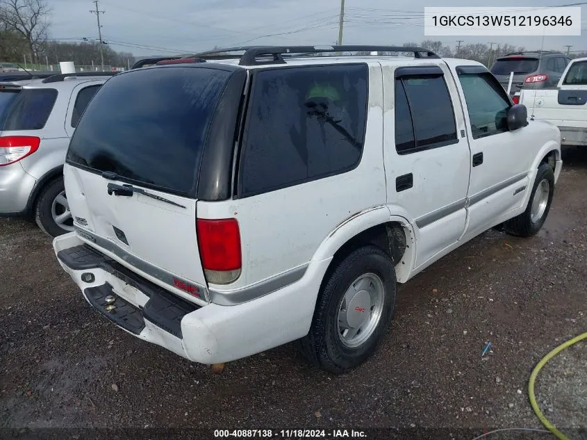 2001 GMC Jimmy Sle VIN: 1GKCS13W512196346 Lot: 40887138