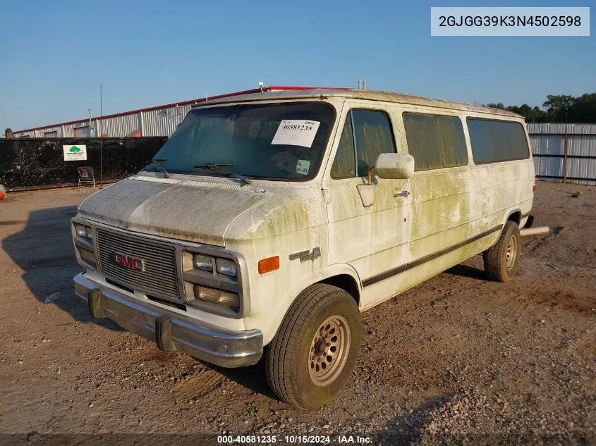 1992 GMC Rally Wagon G3500 VIN: 2GJGG39K3N4502598 Lot: 40581235