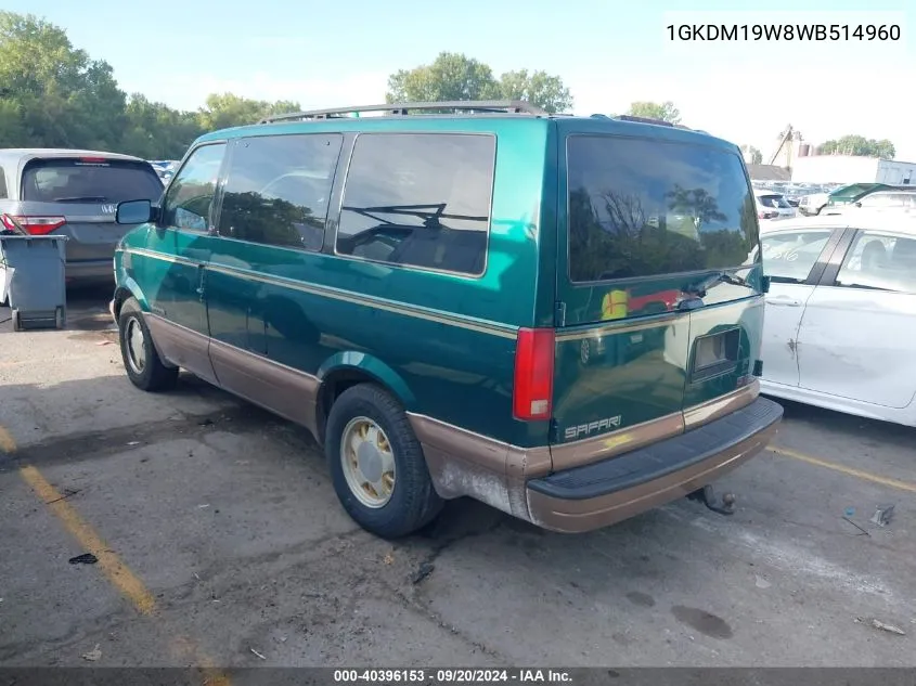 1998 GMC Safari Sle VIN: 1GKDM19W8WB514960 Lot: 40396153