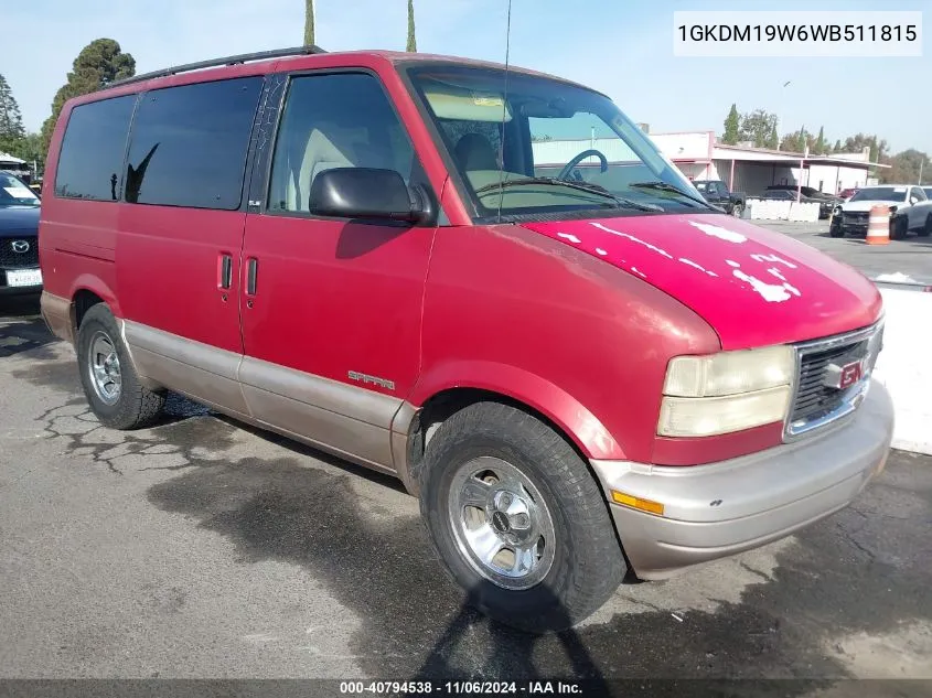 1998 GMC Safari Sle VIN: 1GKDM19W6WB511815 Lot: 40794538