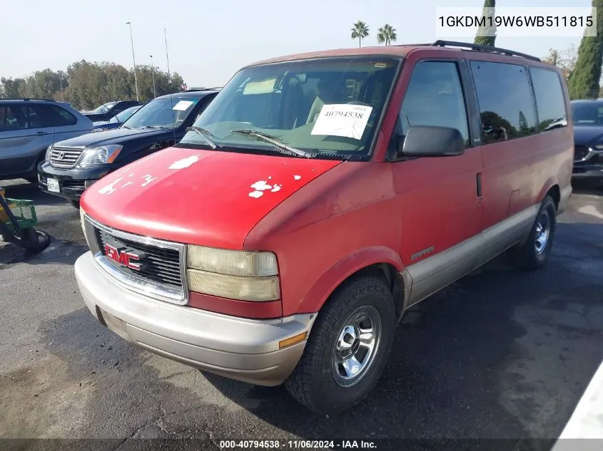 1998 GMC Safari Sle VIN: 1GKDM19W6WB511815 Lot: 40794538