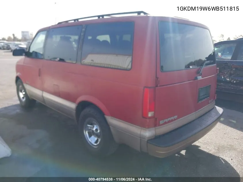 1998 GMC Safari Sle VIN: 1GKDM19W6WB511815 Lot: 40794538