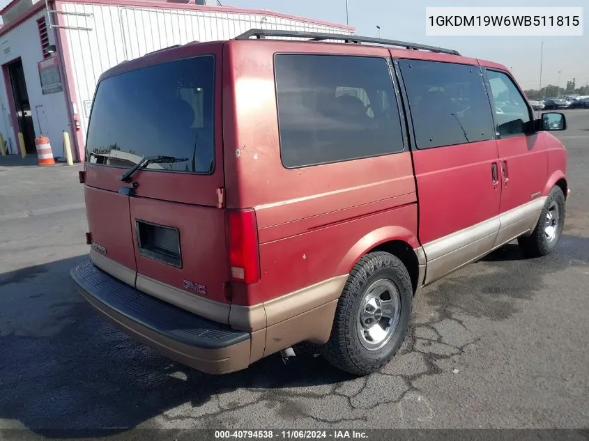 1998 GMC Safari Sle VIN: 1GKDM19W6WB511815 Lot: 40794538