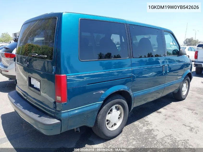 2000 GMC Safari Sl VIN: 1GKDM19W0YB542626 Lot: 39385918