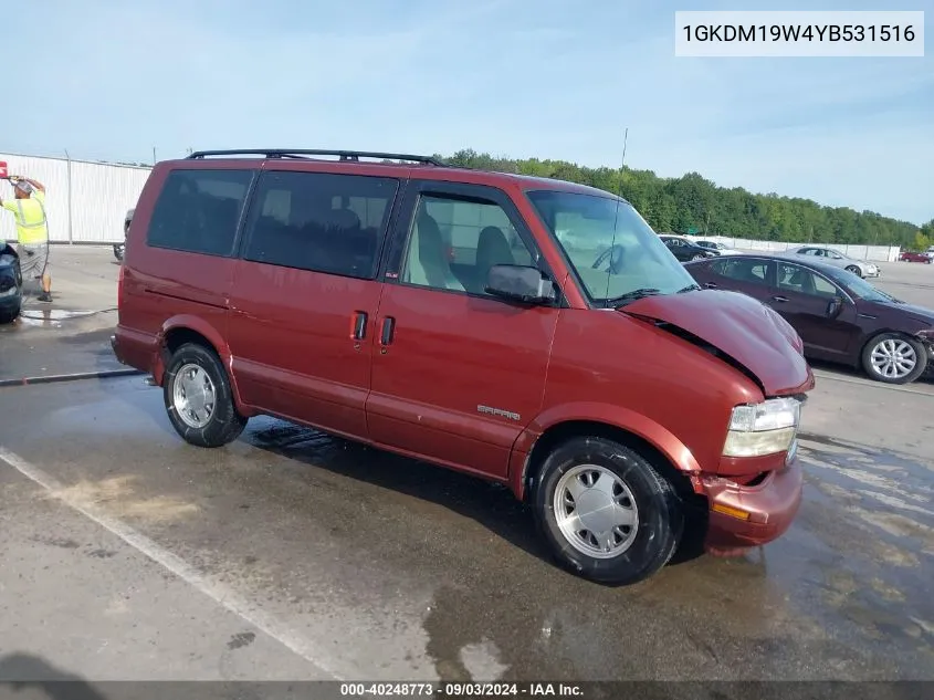 2000 GMC Safari Sl VIN: 1GKDM19W4YB531516 Lot: 40248773