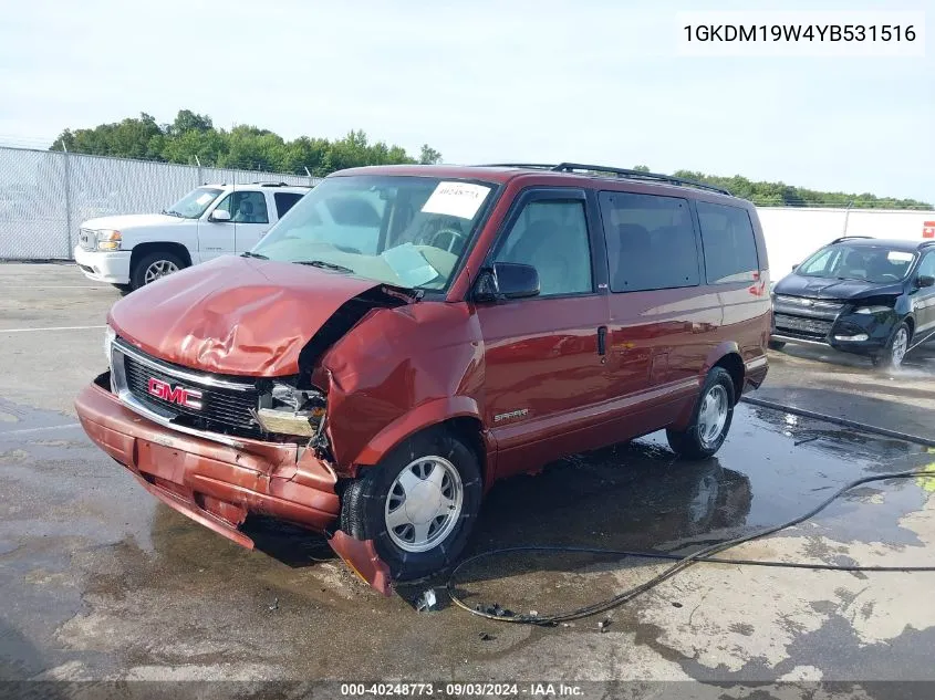 2000 GMC Safari Sl VIN: 1GKDM19W4YB531516 Lot: 40248773