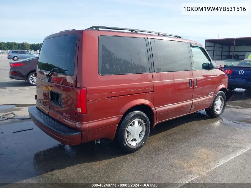 2000 GMC Safari Sl VIN: 1GKDM19W4YB531516 Lot: 40248773