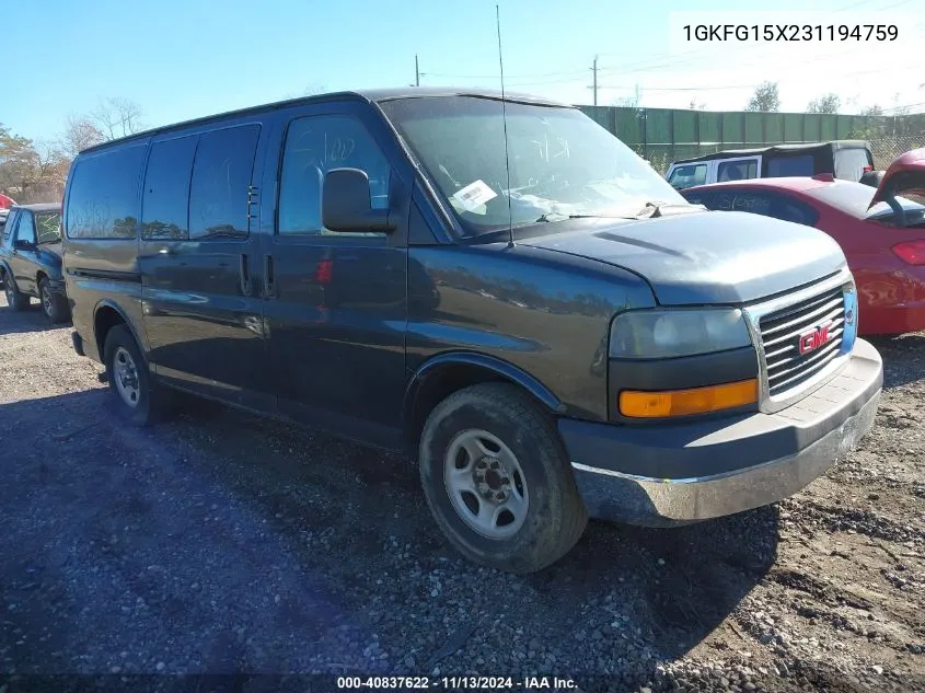 2003 GMC Savana Standard VIN: 1GKFG15X231194759 Lot: 40837622