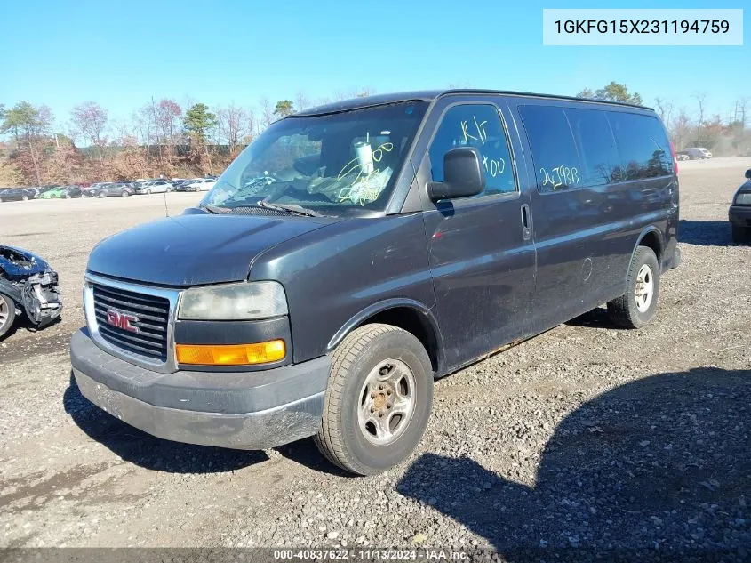 2003 GMC Savana Standard VIN: 1GKFG15X231194759 Lot: 40837622