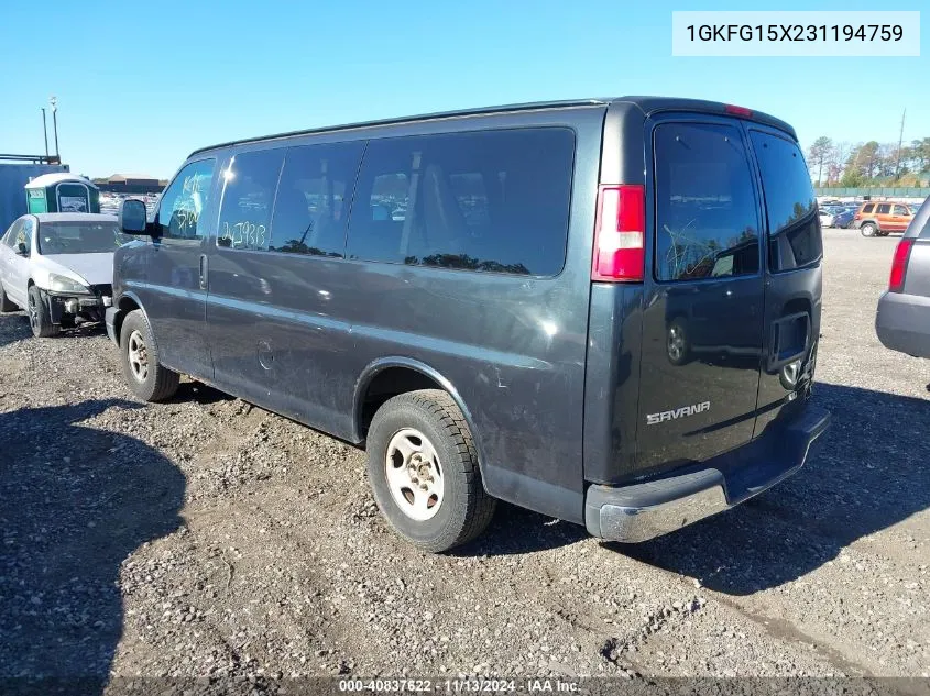 2003 GMC Savana Standard VIN: 1GKFG15X231194759 Lot: 40837622