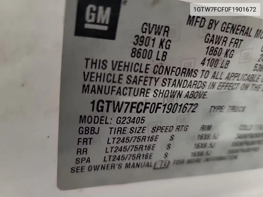 1GTW7FCF0F1901672 2015 GMC Savana G2500