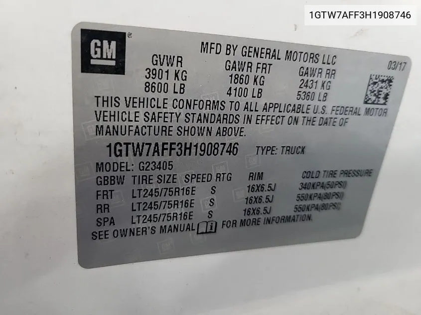 1GTW7AFF3H1908746 2017 GMC Savana G2500