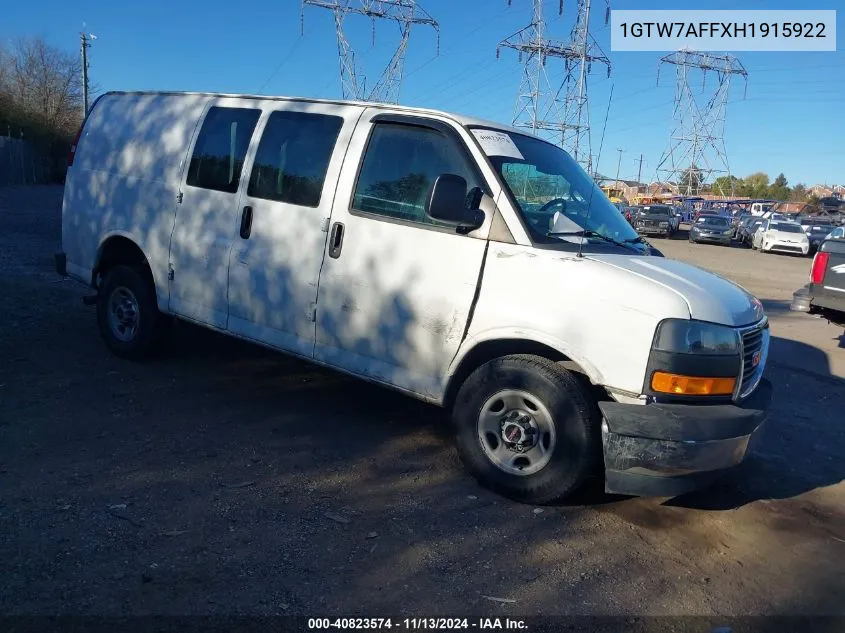 2017 GMC Savana 2500 Work Van VIN: 1GTW7AFFXH1915922 Lot: 40823574